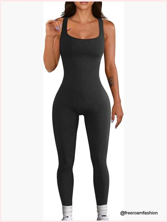 Pants - Seamless Ribbed Yoga Bodysuit Jumpsuit Romper One Piece Tank Top Leggings